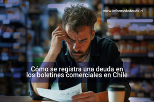 Persona revisando informe comercial para verificar deuda registrada en Chile. Sin Clave única, Maat, Dicom